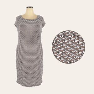 Sharagano 18W Taupe White Textured Stripe Stretch Sheath Dress Plus Size Lined